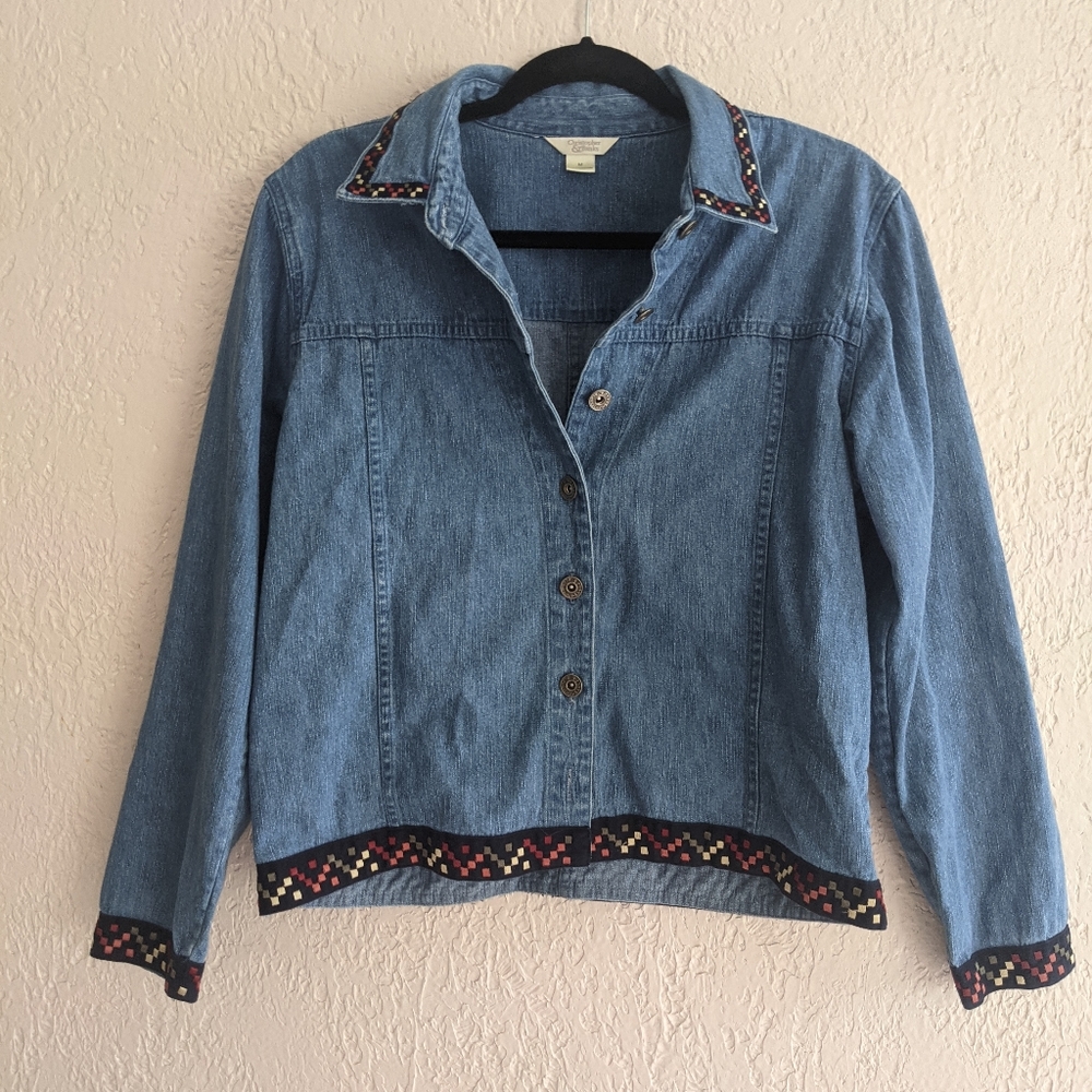Christopher & Banks Embroidered Jean Jacket